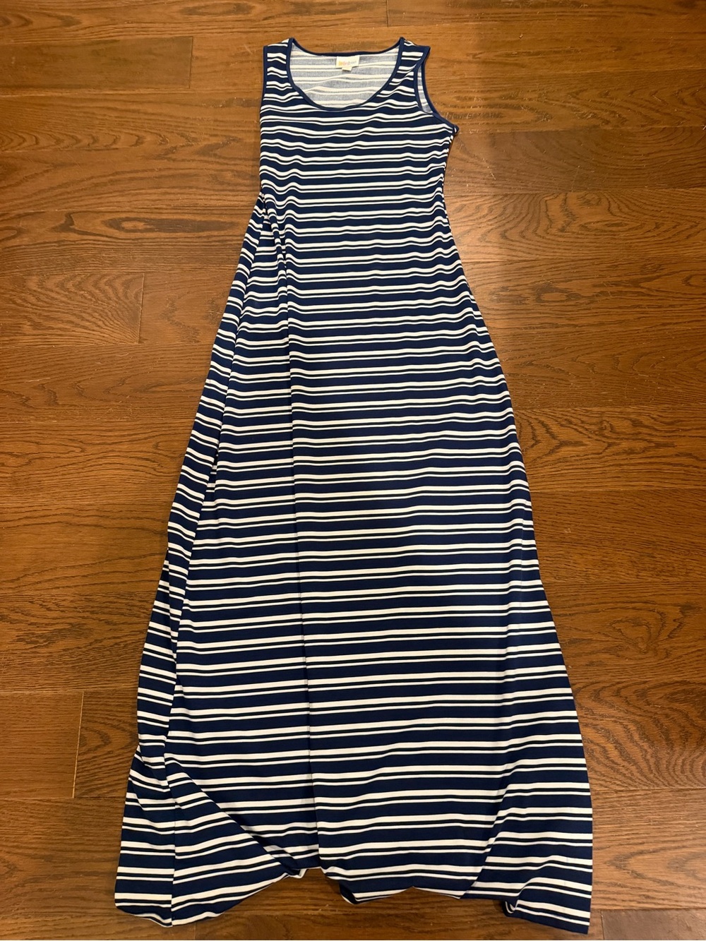 XS Striped Navy and White Sleeveless Maxi Dress